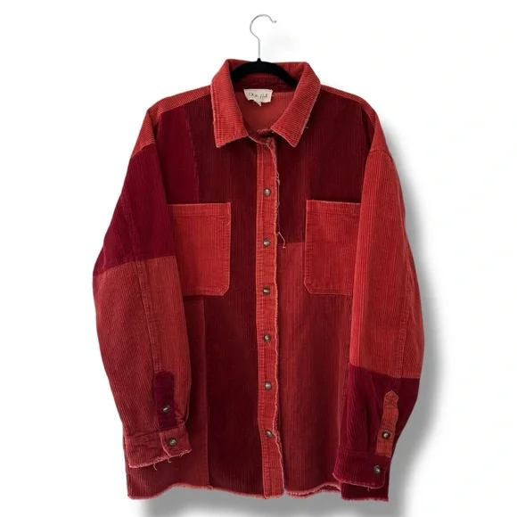 Oli & Hali Buckle Orange Red Corduroy Shacket Shirt Jacket Grunge Oversized XL - Picture 2 of 11